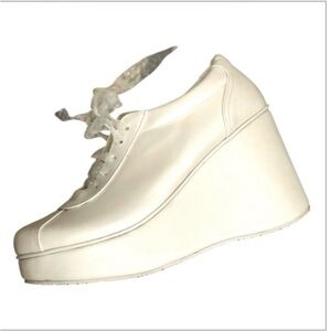 Alex Rivière Pearl White Wedding Shoes Platform Wedges Laced Leather Sneaker 7.5